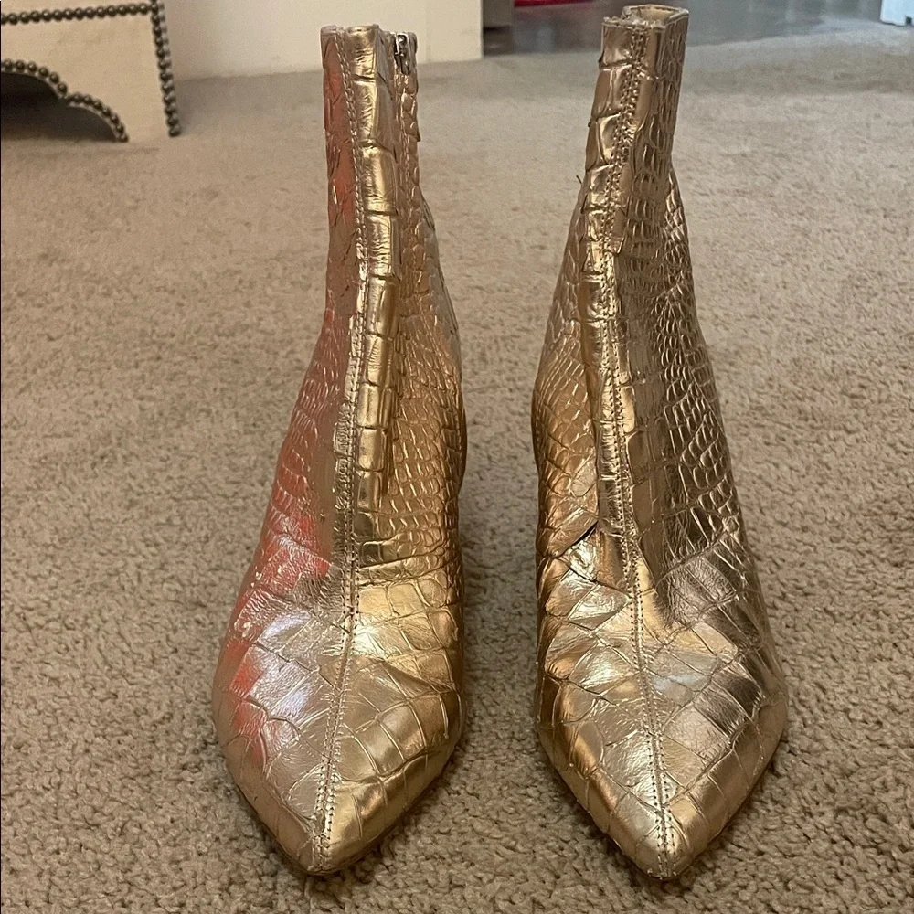 Sam Edelman Croc-Embossed Gold Booties - Picture 3 of 4